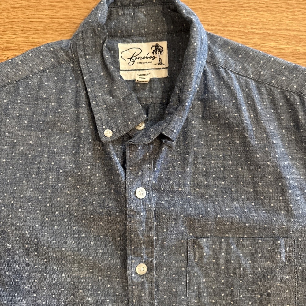 Bonobos Fit To Go Places Shirt Men's Medium (Short) Tailored Fit Blue Polka Dot - Picture 2 of 7